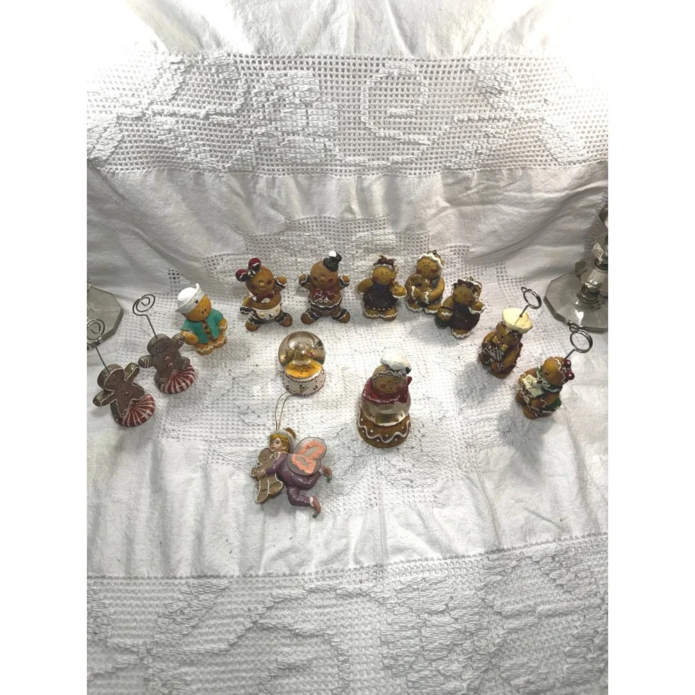 Gingerbread Holiday Decor Lot Ornaments Figurines Water Globe Card Holders 13pc